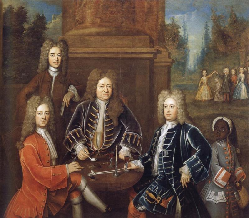 unknow artist Elibu Yale the 2nd Duke of Devonshire,Lord James Cavendish,Mr Tunstal and a Page France oil painting art